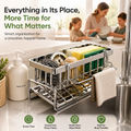 Stainless Steel Kitchen Sink Caddy Organizer Rustproof Sponge Holder with Drain Tray Kitchen Counter Storage for Soap, Brushes & Accessories